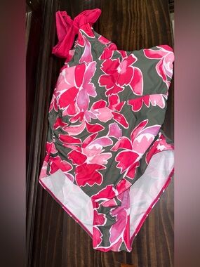 Floral One-Piece Swimsuit in Pink and Olive